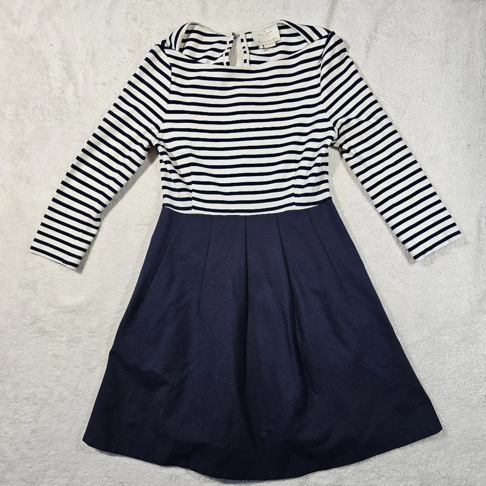 Kate Spade Navy and White Midi Dress Size 6